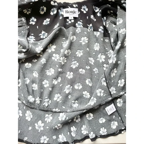 Rouje Paris Jose Floral Blouse Tops Navy Blue White Size 38 US 6 - Picture 7 of 7